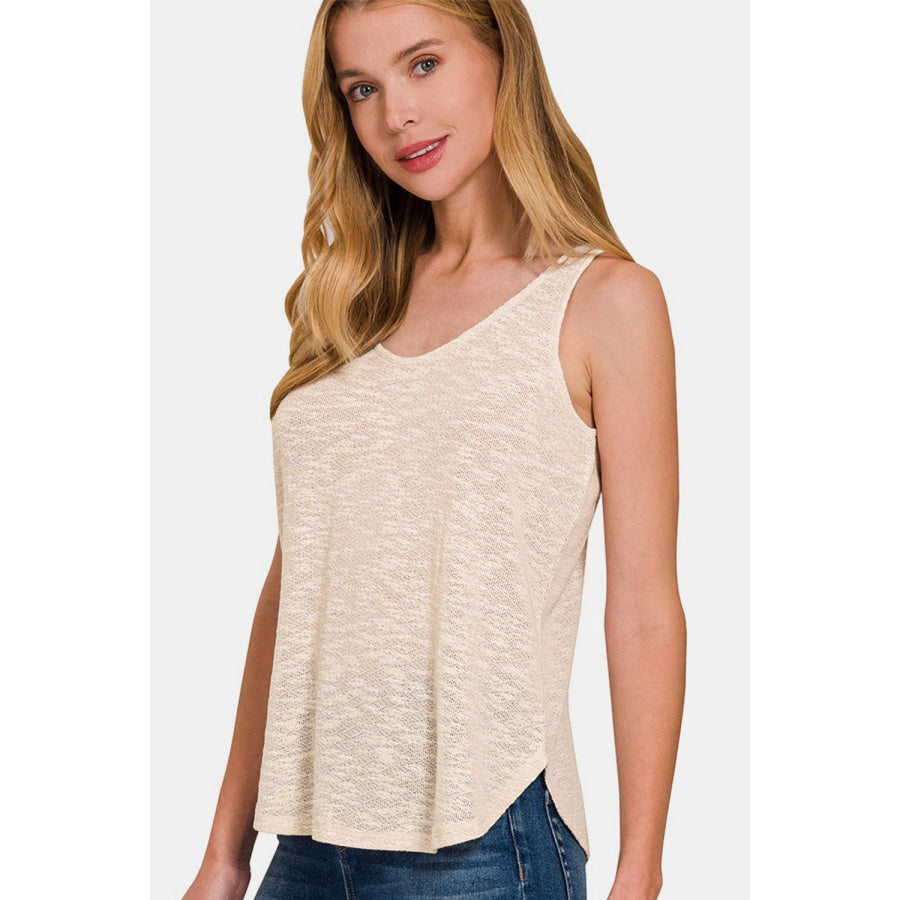 Zenana Curved Hem Round Neck Tank Sand Beige / S Apparel and Accessories
