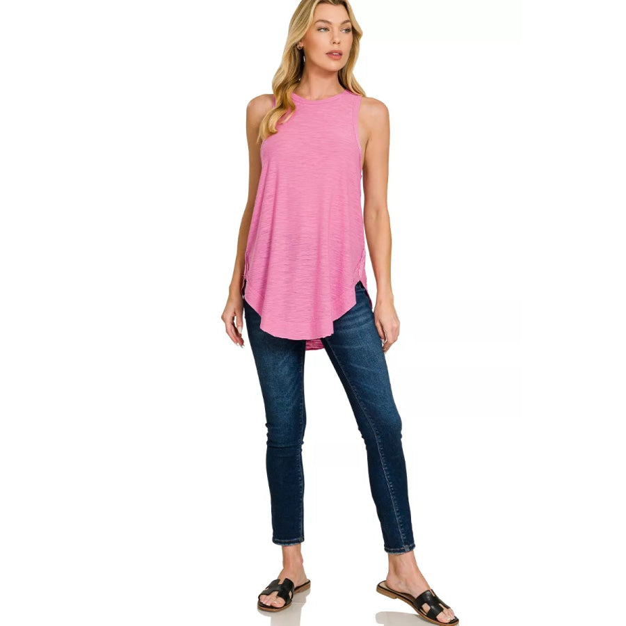 Zenana Curved Hem Slub Tunic Tank Apparel and Accessories