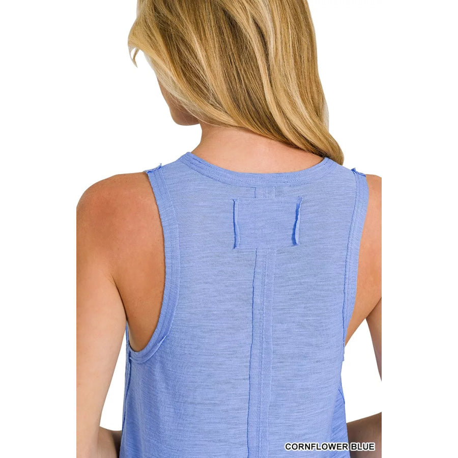 Zenana Curved Hem Slub Tunic Tank Apparel and Accessories