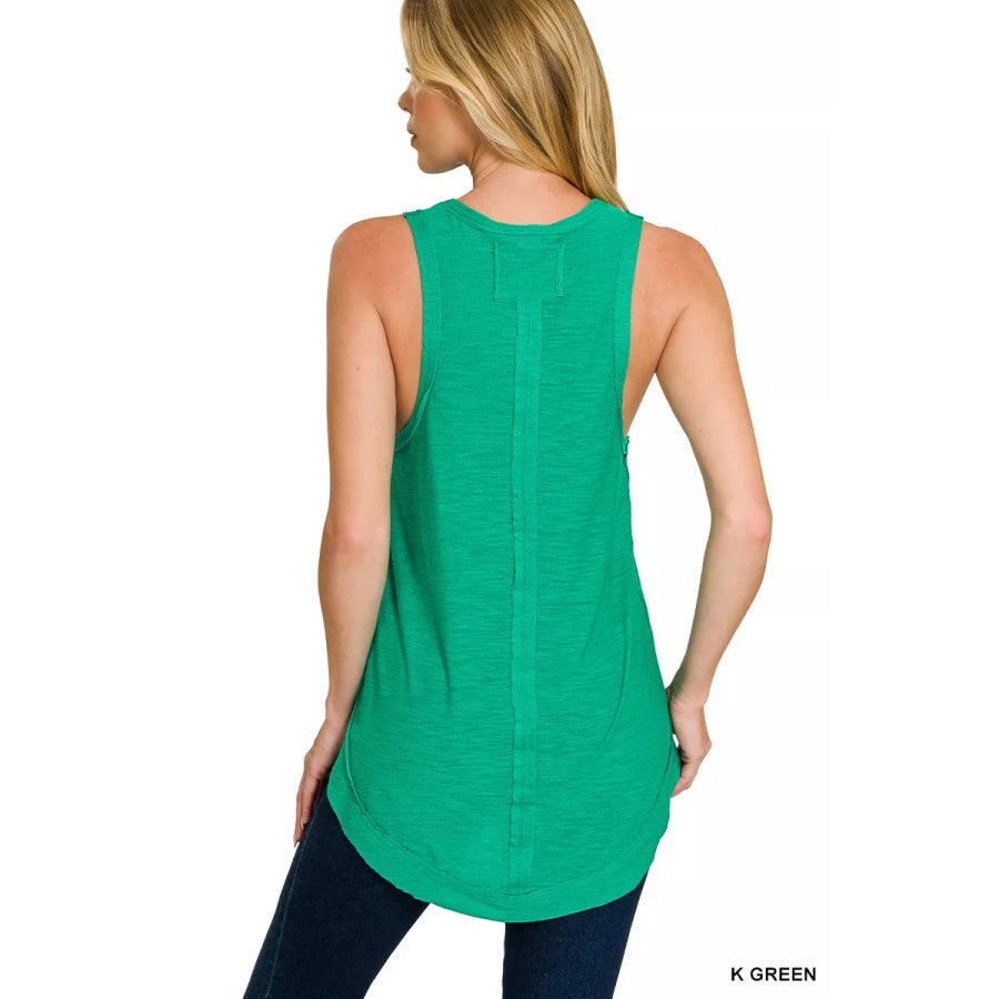Zenana Curved Hem Slub Tunic Tank Apparel and Accessories