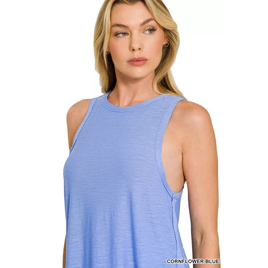Zenana Curved Hem Slub Tunic Tank Apparel and Accessories