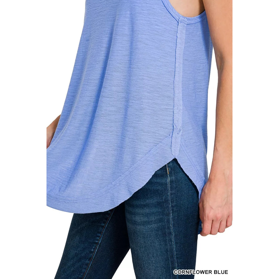 Zenana Curved Hem Slub Tunic Tank Apparel and Accessories