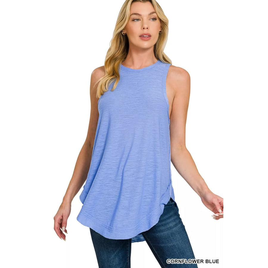 Zenana Curved Hem Slub Tunic Tank CORNFLOWER BLUE / S Apparel and Accessories