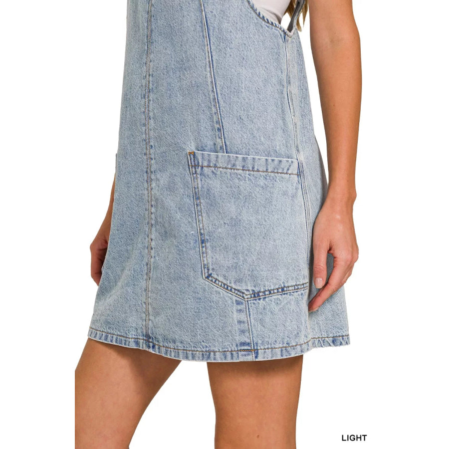 Zenana Denim Overall Dress with Front Pockets Apparel and Accessories