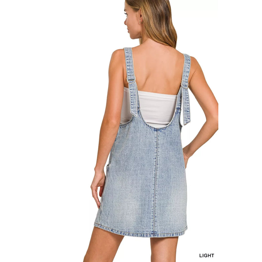 Zenana Denim Overall Dress with Front Pockets Apparel and Accessories