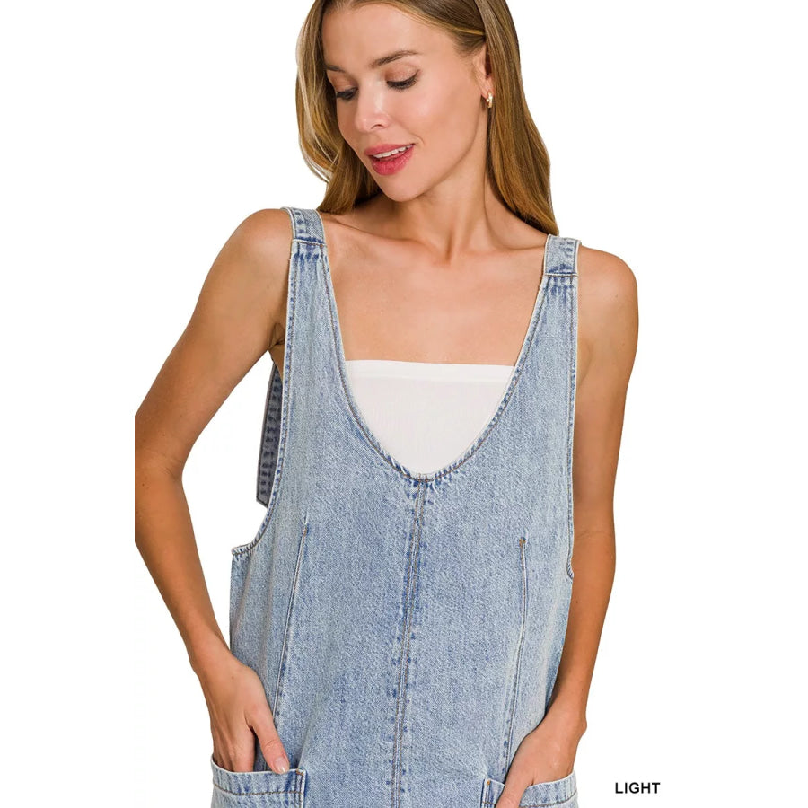 Zenana Denim Overall Dress with Front Pockets Apparel and Accessories
