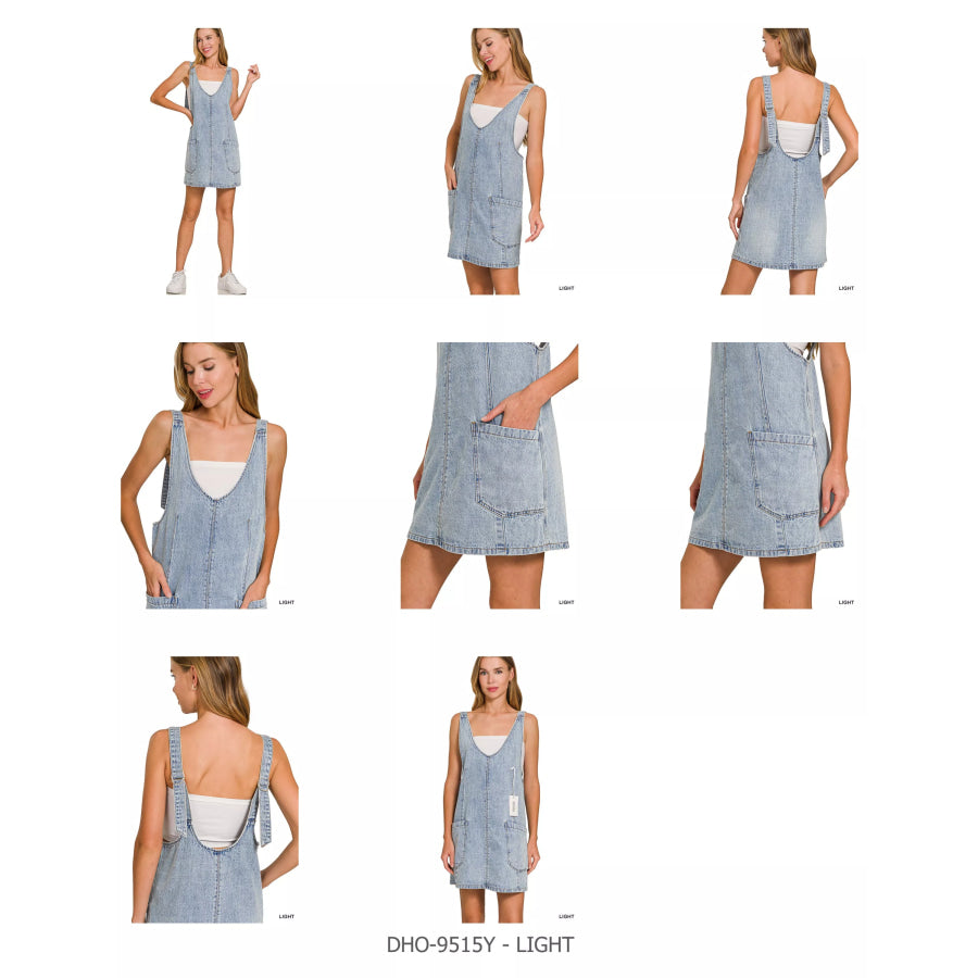 Zenana Denim Overall Dress with Front Pockets Apparel and Accessories