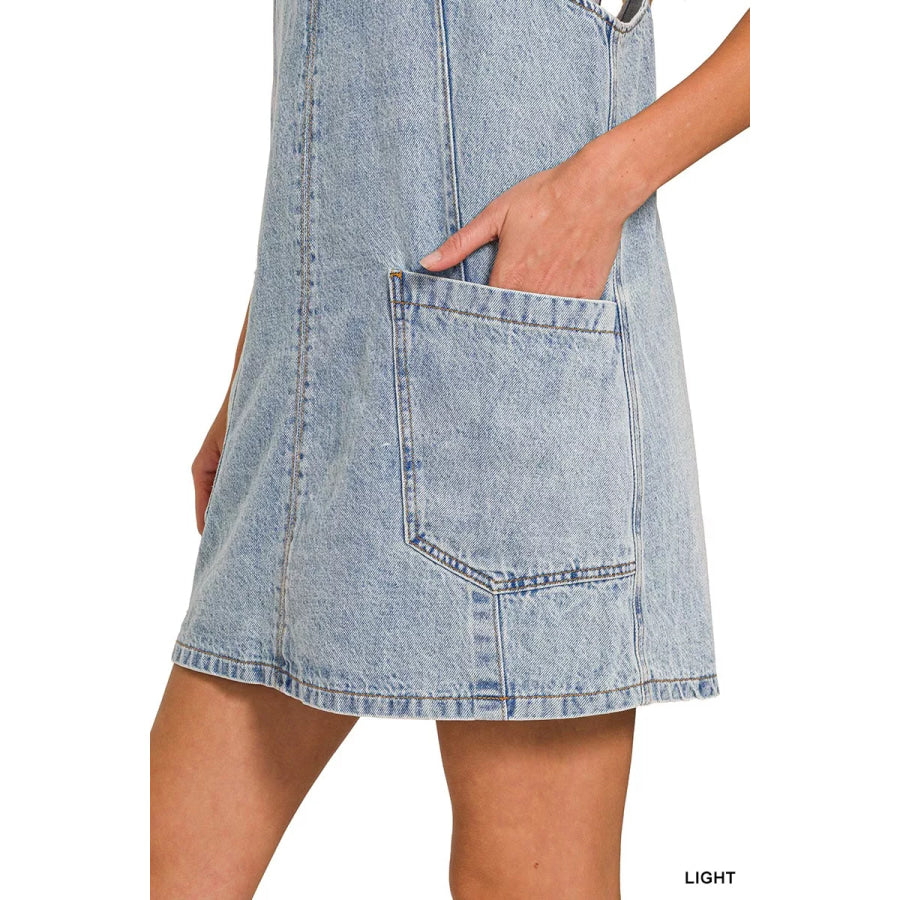 Zenana Denim Overall Dress with Front Pockets Apparel and Accessories