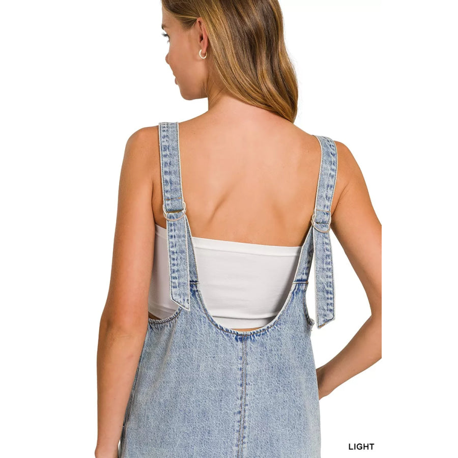 Zenana Denim Overall Dress with Front Pockets Apparel and Accessories