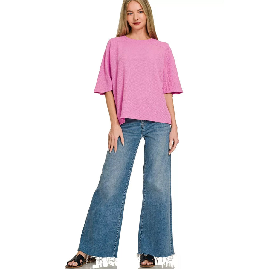 Zenana Double Knit Short Sleeve Top Apparel and Accessories