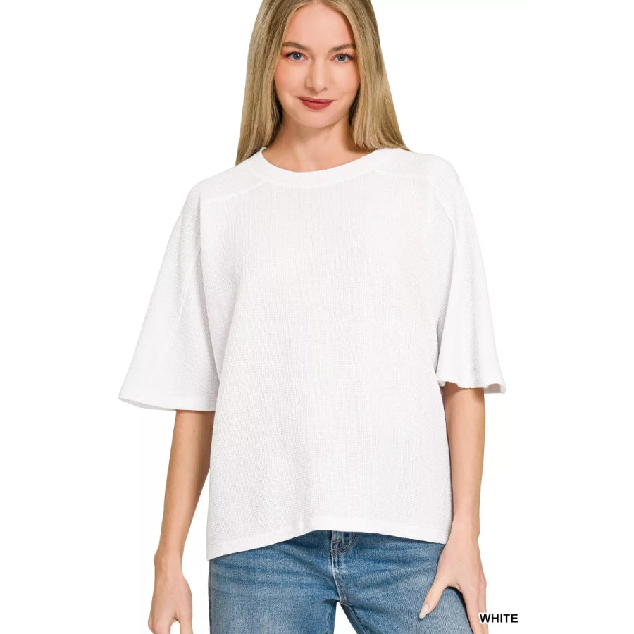 Zenana Double Knit Short Sleeve Top WHITE / S Apparel and Accessories