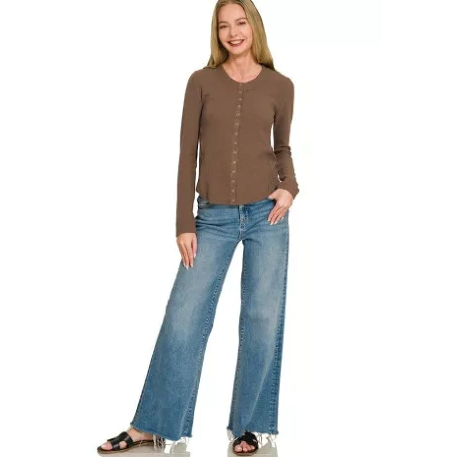 Zenana Double Knit Snap Button Shirts Apparel and Accessories