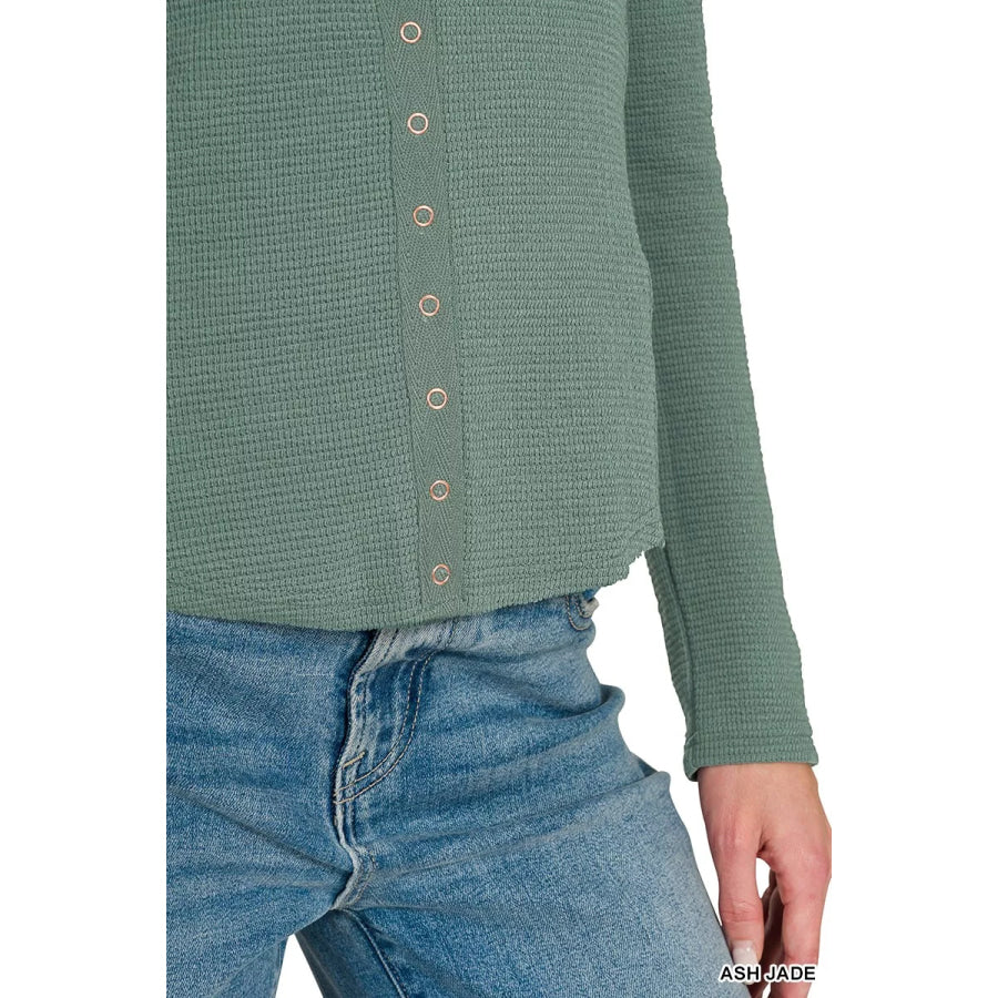 Zenana Double Knit Snap Button Shirts Apparel and Accessories