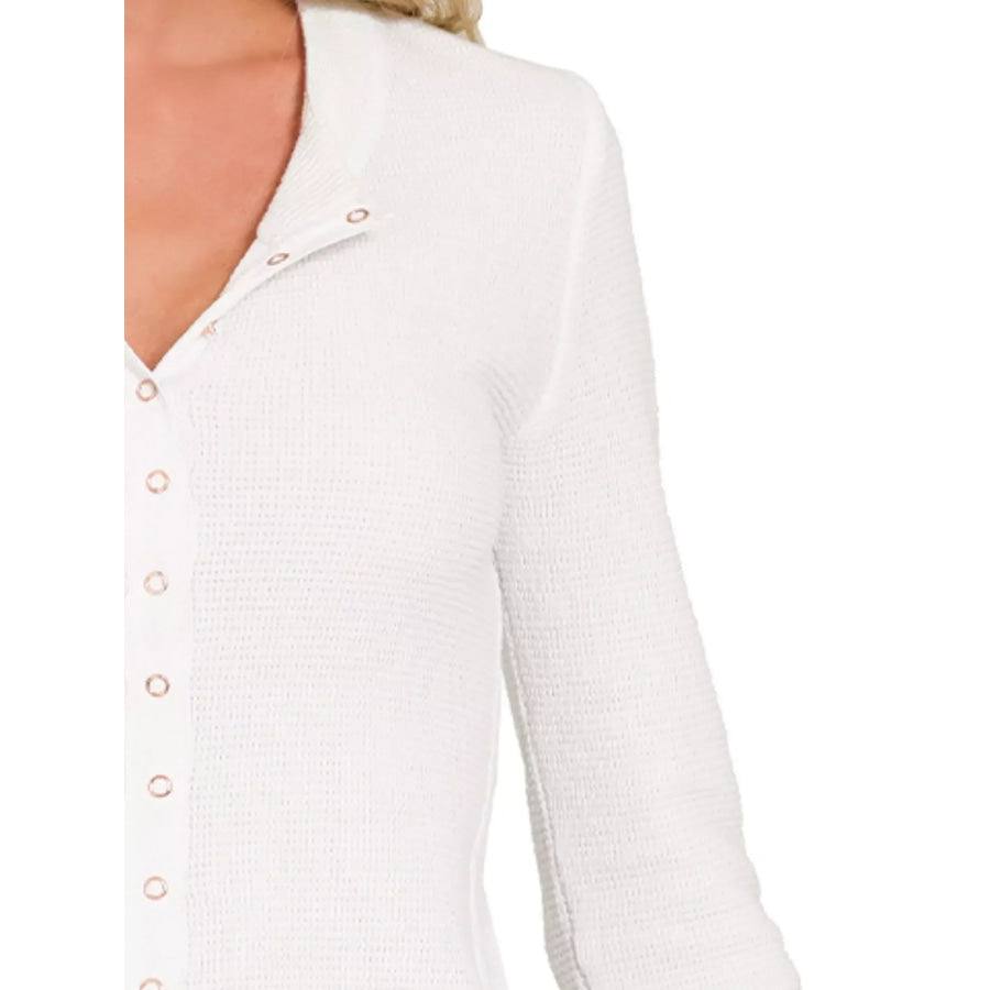 Zenana Double Knit Snap Button Shirts Apparel and Accessories