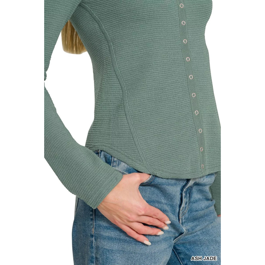 Zenana Double Knit Snap Button Shirts Apparel and Accessories