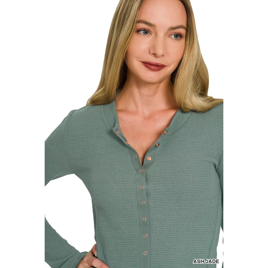Zenana Double Knit Snap Button Shirts Apparel and Accessories