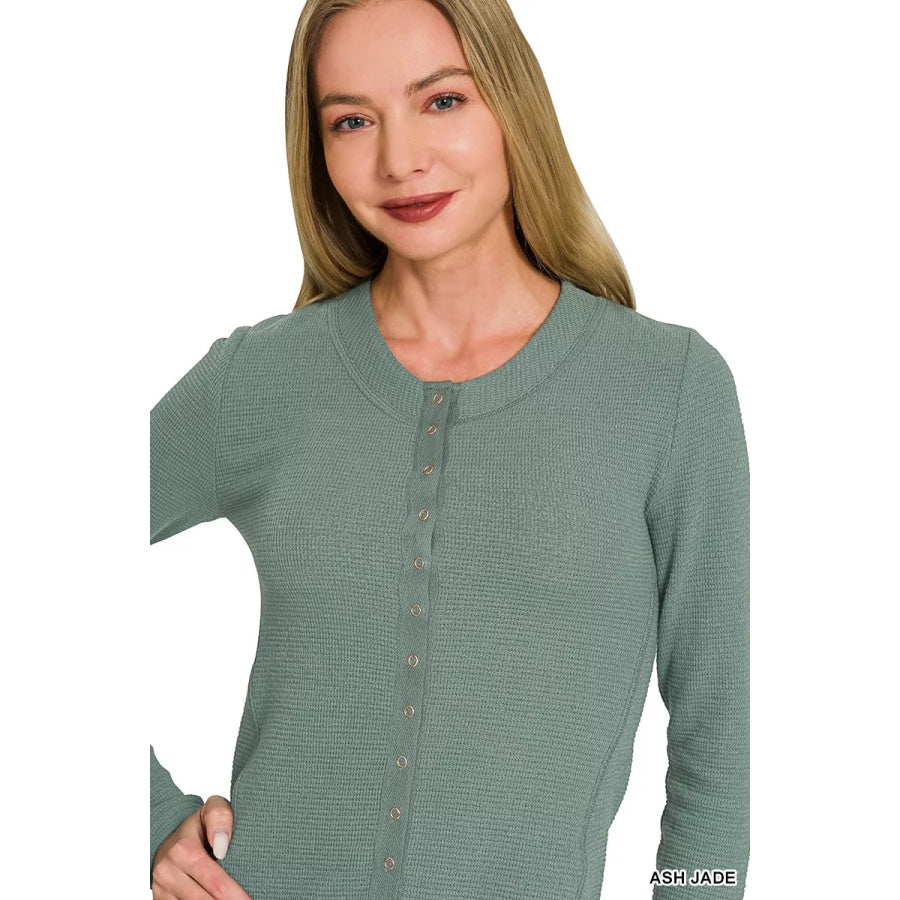 Zenana Double Knit Snap Button Shirts Apparel and Accessories