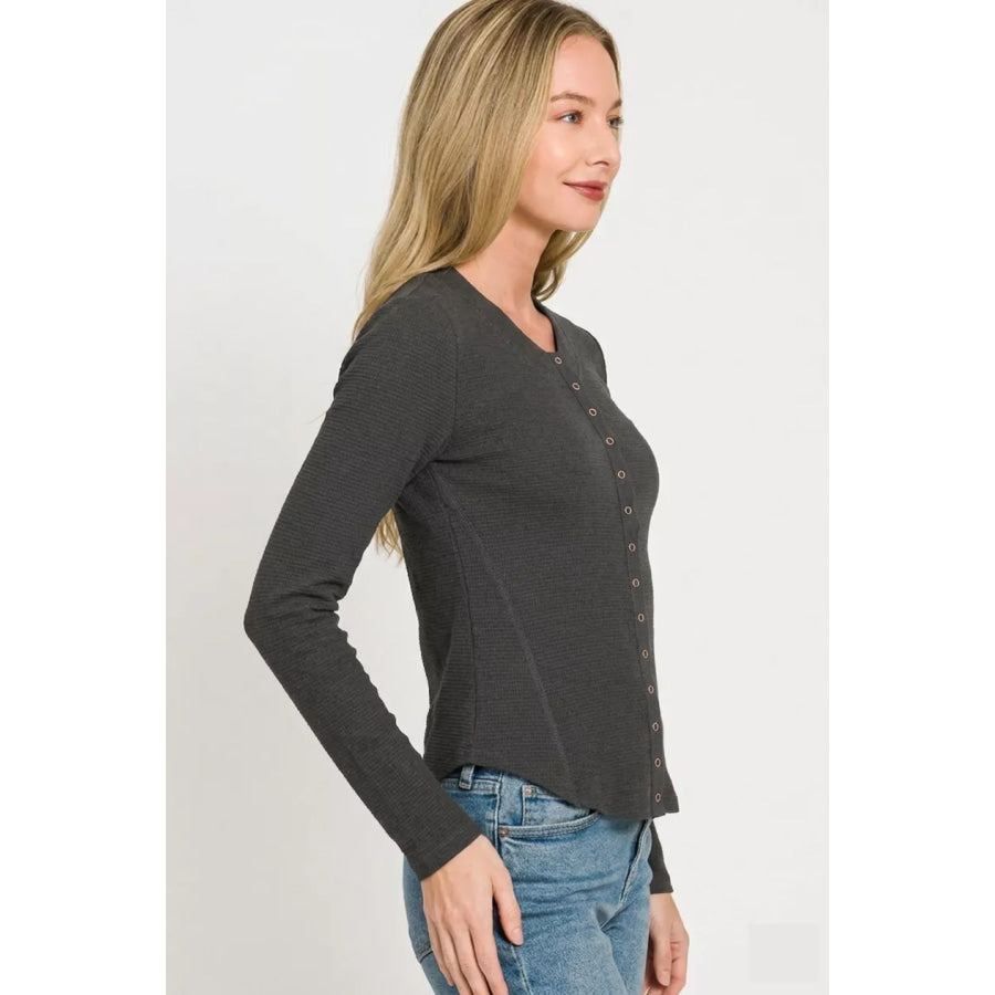 Zenana Double Knit Snap Button Shirts BLACK / S Apparel and Accessories