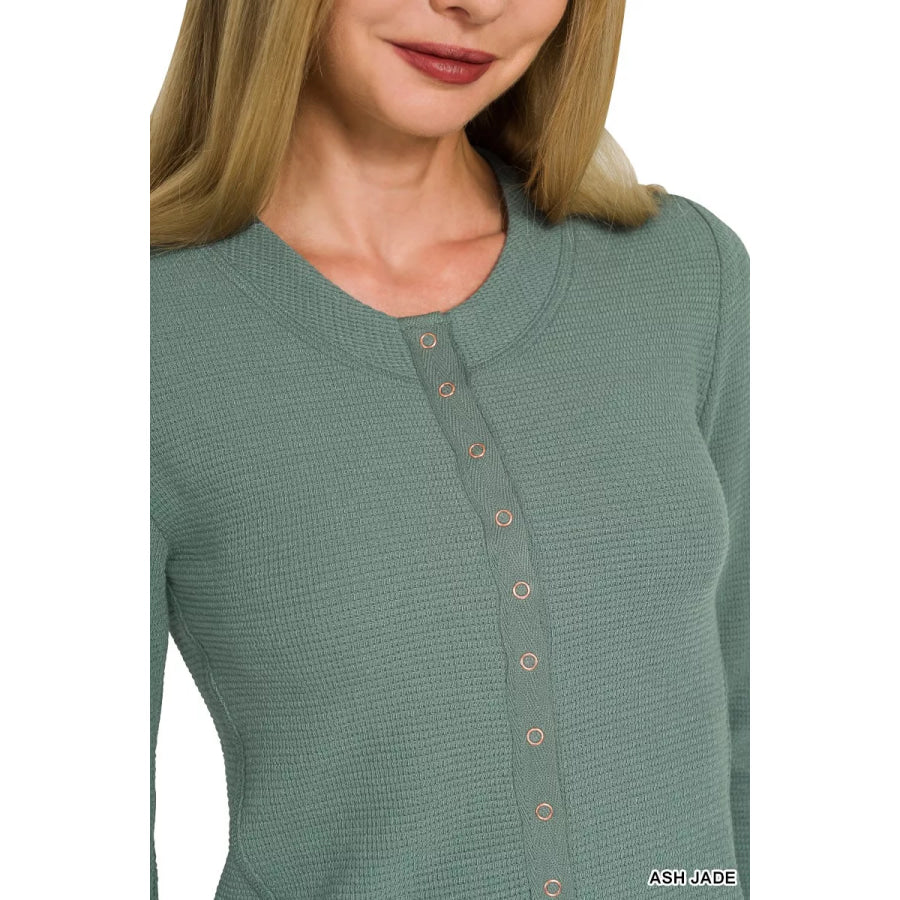 Zenana Double Knit Snap Button Shirts Apparel and Accessories