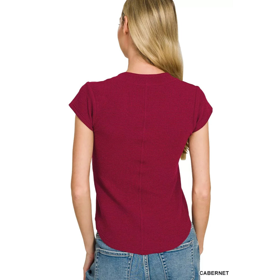 Zenana Double Knit Snap Button Short Sleeve Shirt Apparel and Accessories