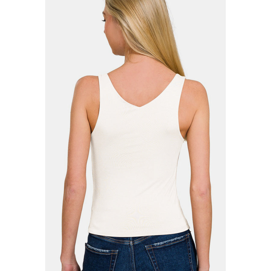 Zenana Double Layer V Neck Tank Apparel and Accessories