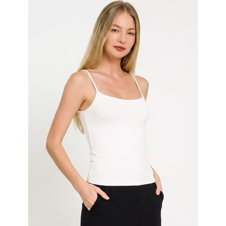 Zenana Double Layered Round Neck Spaghetti Cami WHITE / S Apparel and Accessories