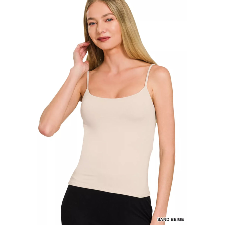 Zenana Double Layered Round Neck Spaghetti Cami SAND BEIGE / S Apparel and Accessories