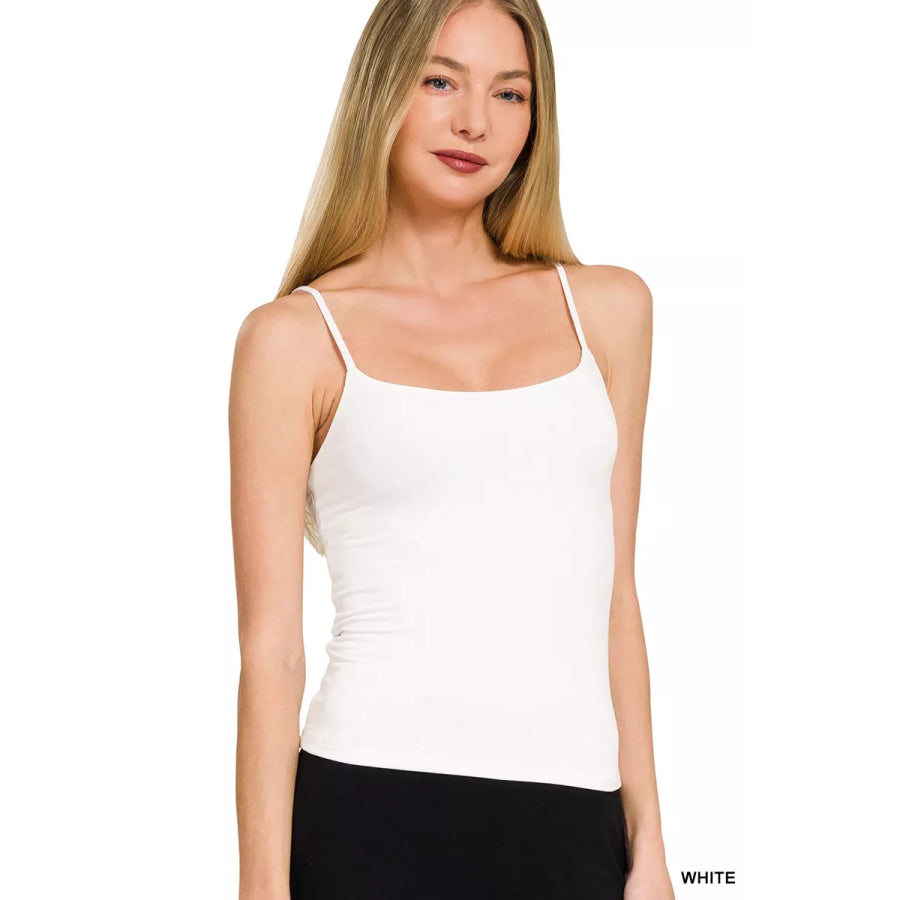 Zenana Double Layered Round Neck Spaghetti Cami WHITE / S Apparel and Accessories