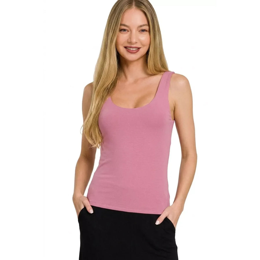 Zenana Double Layered Double Scoop Tank Top LT ROSE / S Apparel and Accessories