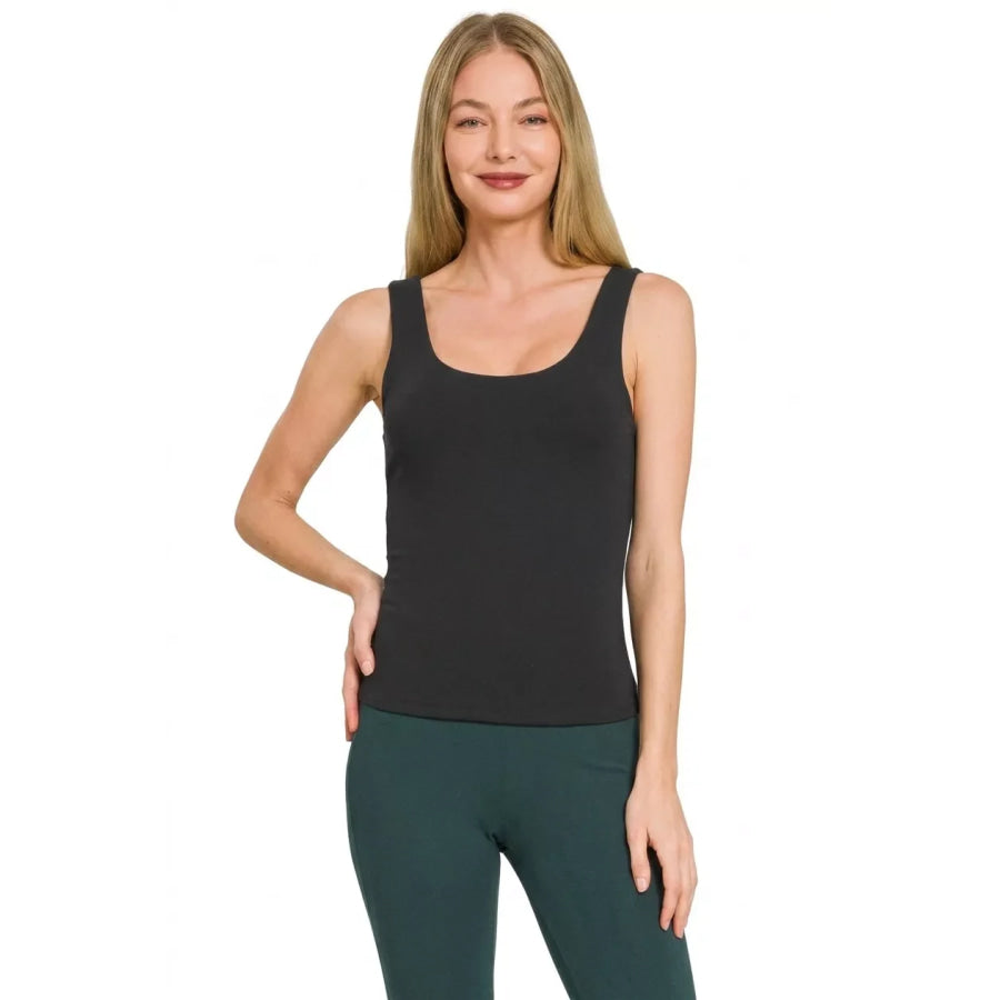 Zenana Double Layered Double Scoop Tank Top Apparel and Accessories