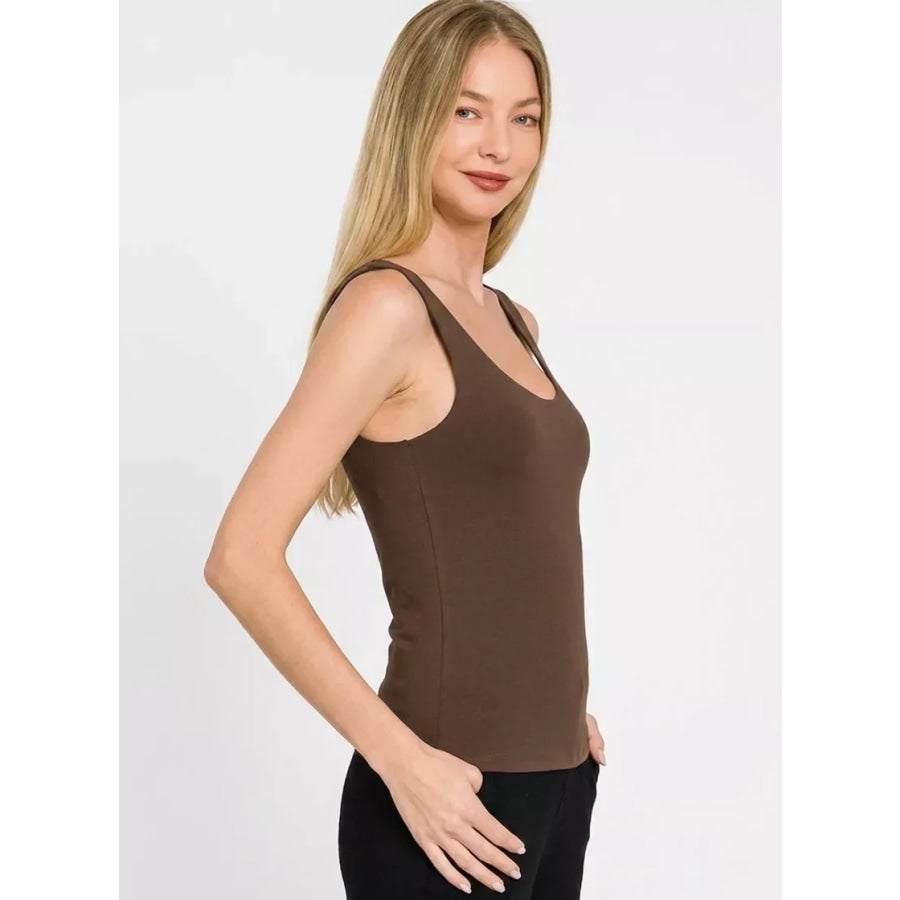 Zenana Double Layered Double Scoop Tank Top Apparel and Accessories
