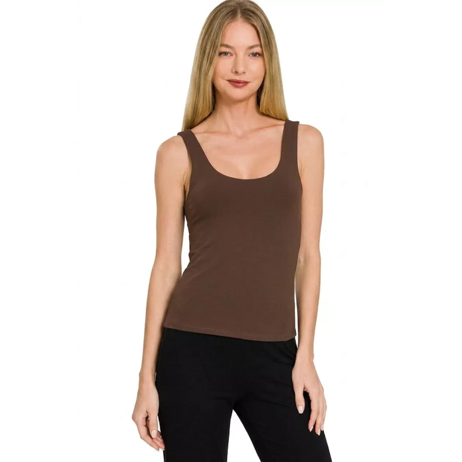 Zenana Double Layered Double Scoop Tank Top Apparel and Accessories