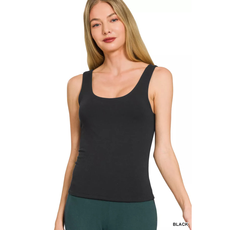 Zenana Double Layered Double Scoop Tank Top BLACK / S Apparel and Accessories