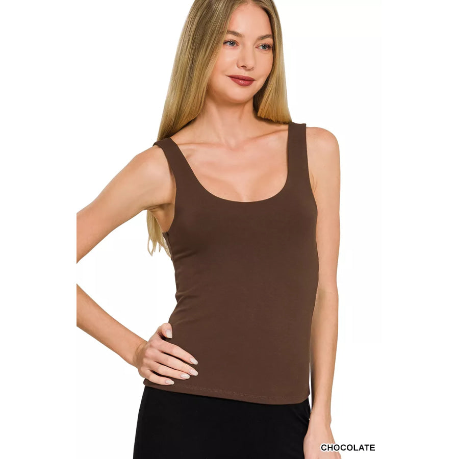 Zenana Double Layered Double Scoop Tank Top CHOCOLATE / S Apparel and Accessories