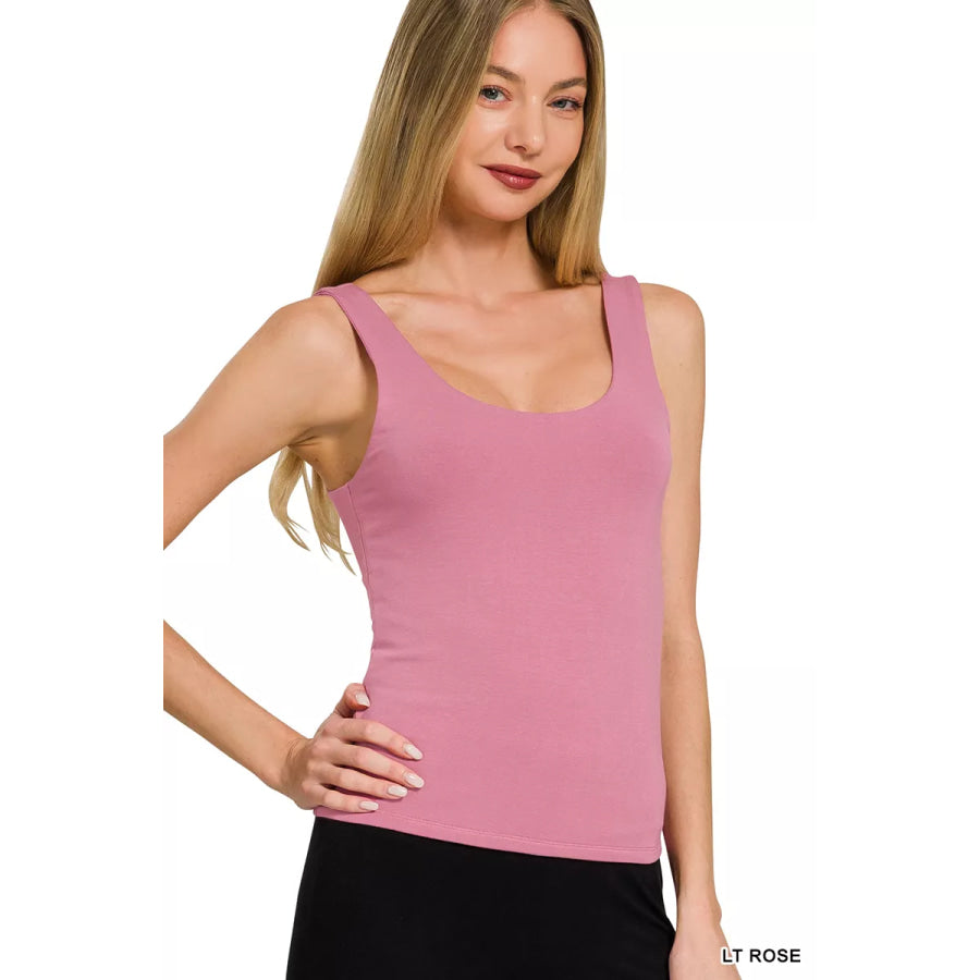 Zenana Double Layered Double Scoop Tank Top LT ROSE / S Apparel and Accessories