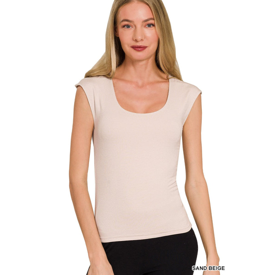 Zenana Double Layered Sleeveless Top SAND BEIGE / S Apparel and Accessories