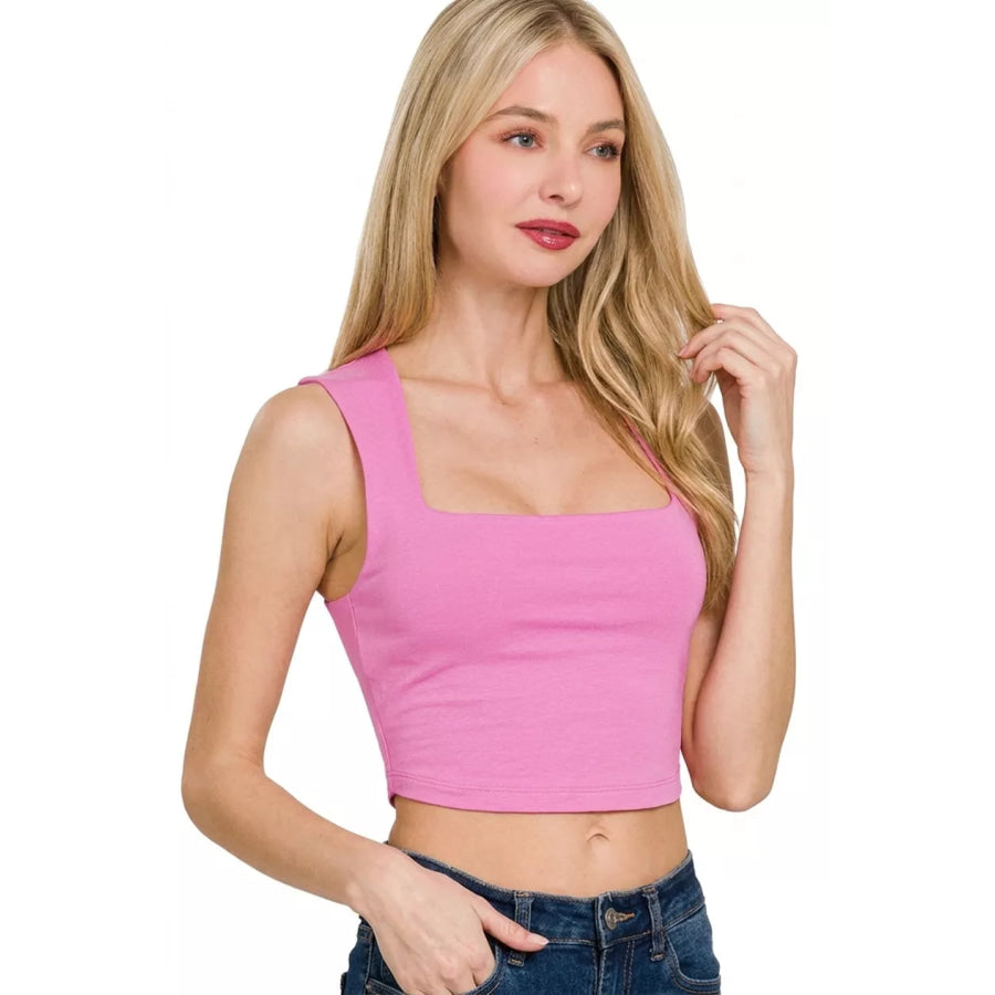 Zenana Double Layered Square Neck Cropped Tank Top Apparel and Accessories