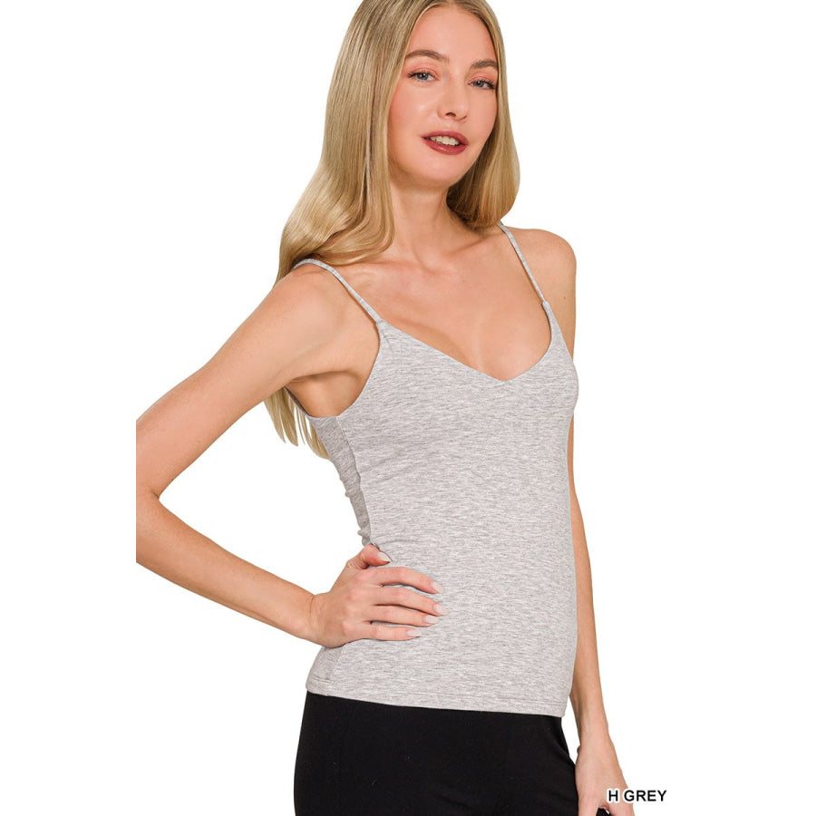 Zenana Double Layered V-neck Spaghetti Cami H GREY / S Apparel and Accessories