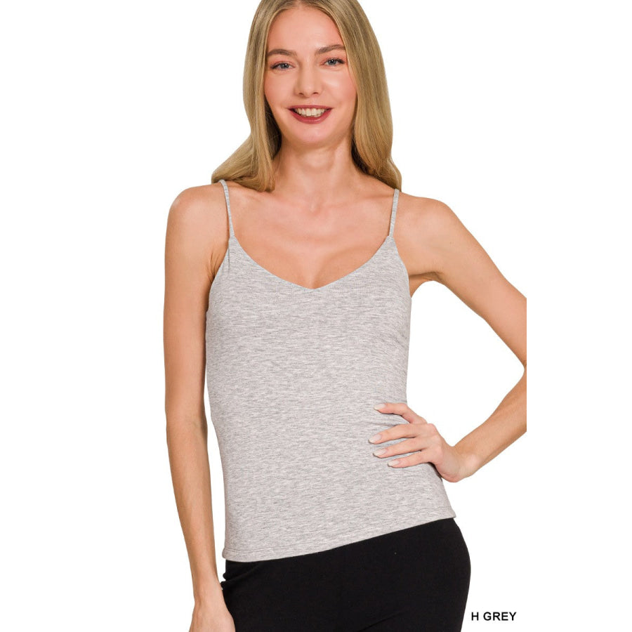 Zenana Double Layered V-neck Spaghetti Cami H GREY / S Apparel and Accessories