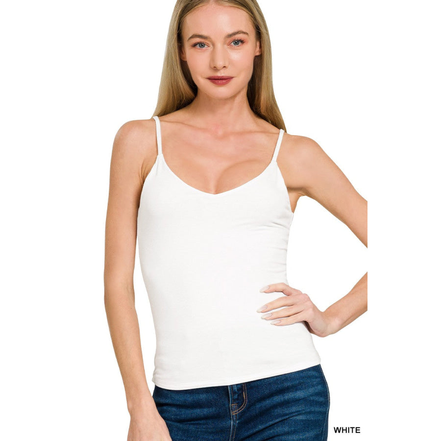 Zenana Double Layered V-neck Spaghetti Cami WHITE / S Apparel and Accessories