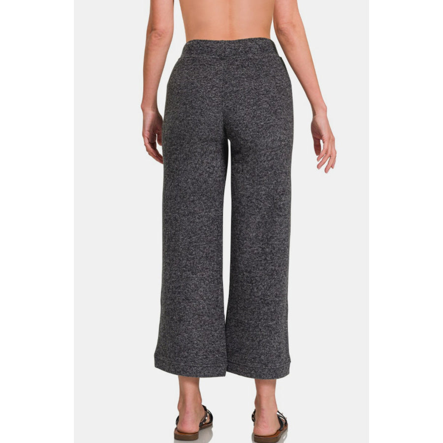 Zenana Drawstring Hacci Cropped Pants Black / S Apparel and Accessories