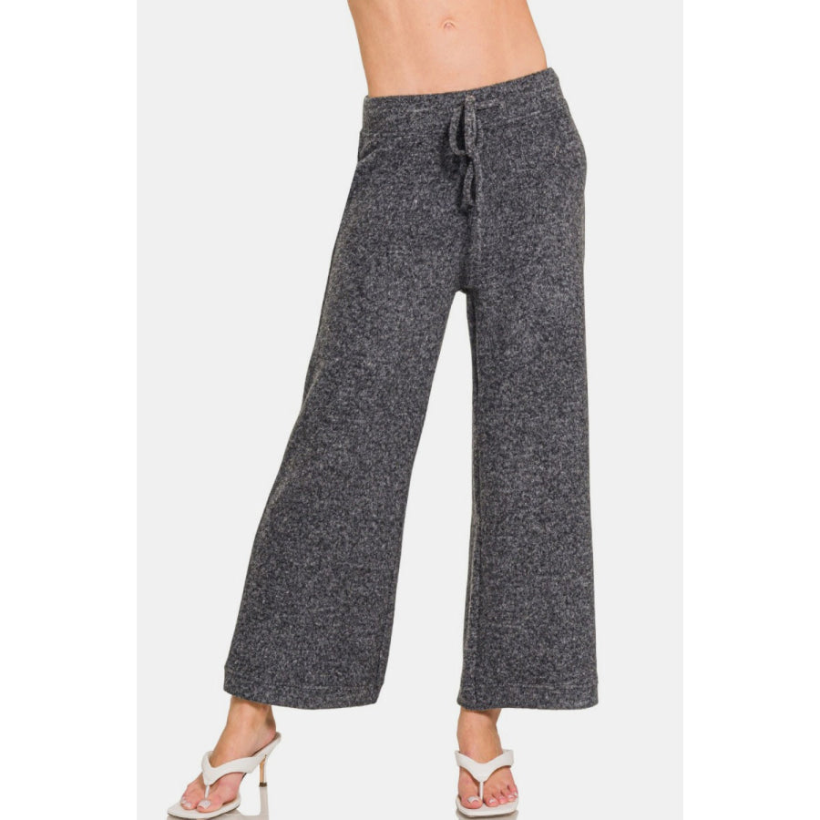 Zenana Drawstring Hacci Cropped Pants Apparel and Accessories