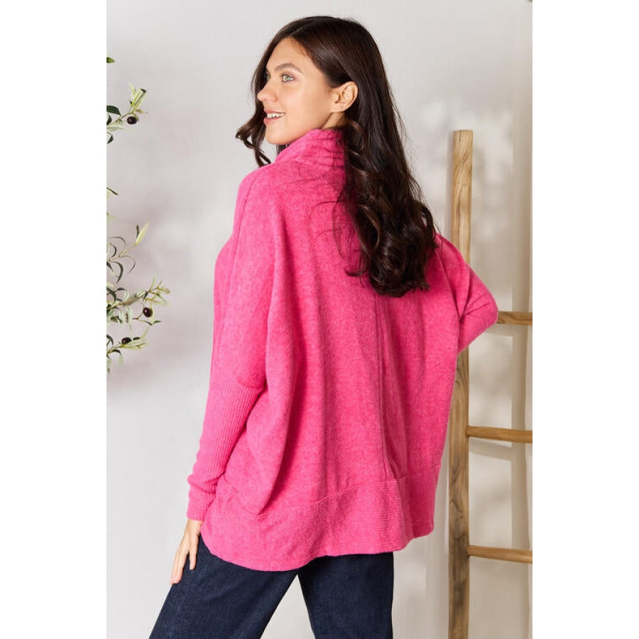 Zenana Drawstring Mock Neck Sweater Fuchsia / S/M Clothing