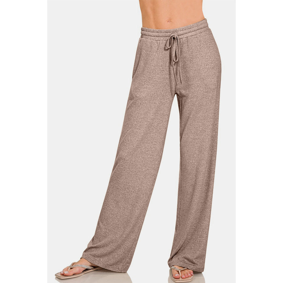 Zenana Drawstring Wide Leg Pants with Side Pockets Apparel and Accessories