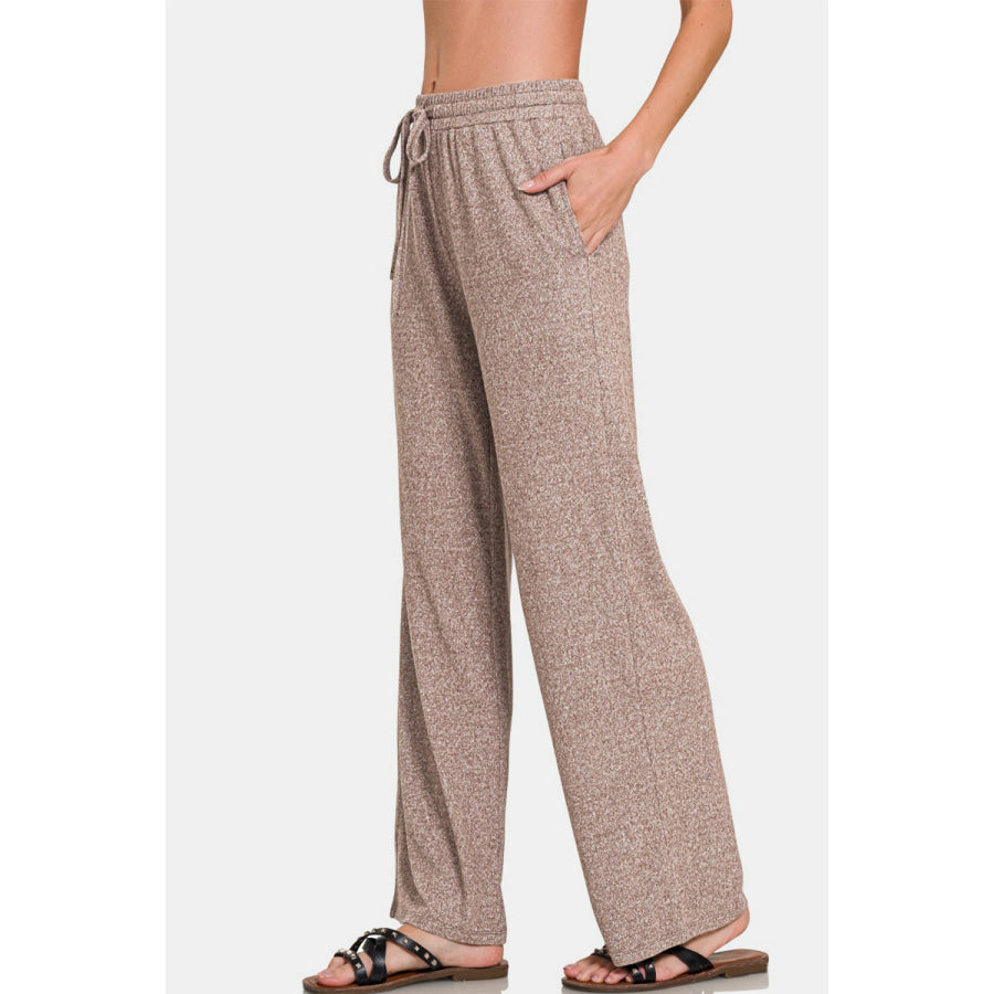 Zenana Drawstring Wide Leg Pants with Side Pockets Brown / S Apparel and Accessories