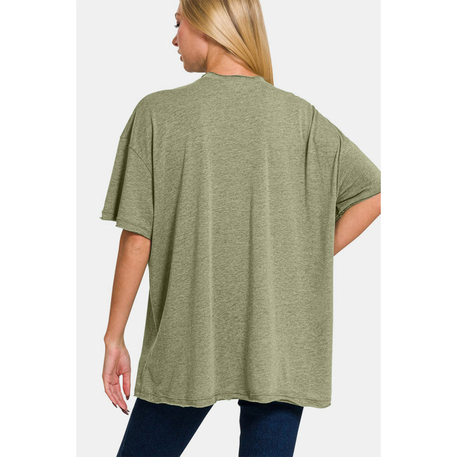 Zenana Drop Shoulder Oversized Front Pocket T-Shirt Apparel and Accessories