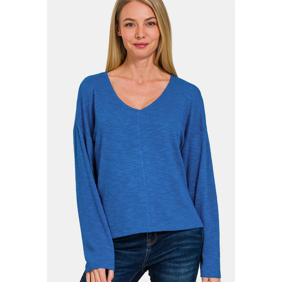 Zenana Dropped Shoulder Long Sleeve T-Shirt Classic Blue / S Apparel and Accessories