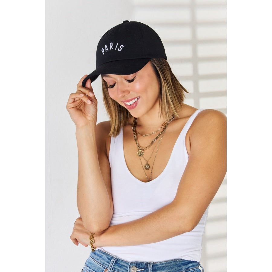Zenana Embroidered City Baseball Cap Paris Black / One Size Apparel and Accessories