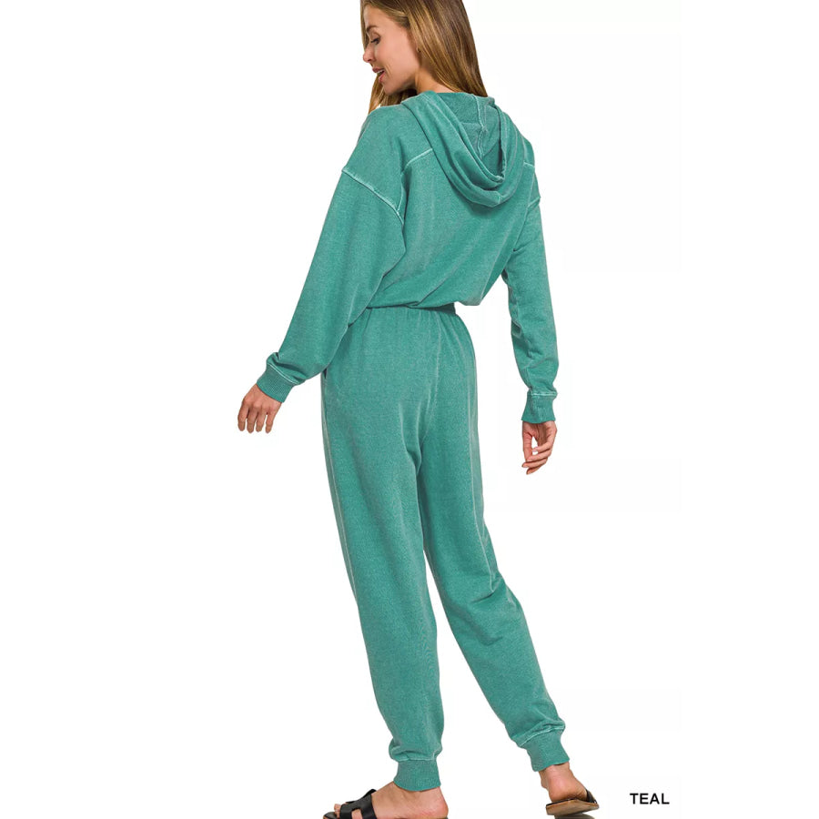 Zenana Enzyme Washed French Terry Jumpsuit Apparel and Accessories