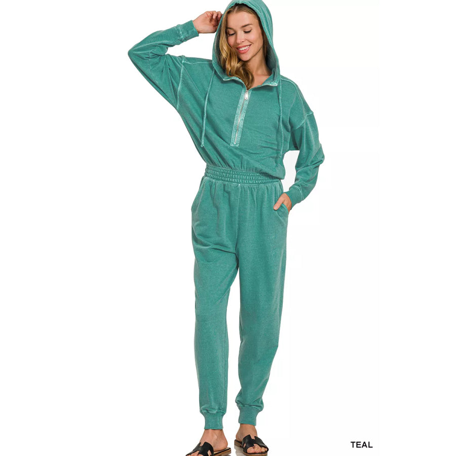 Zenana Enzyme Washed French Terry Jumpsuit Apparel and Accessories